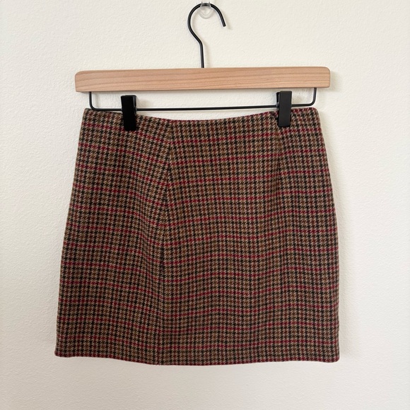 Sezane Malia Houndstooth Mini Skirt Plaid Wool Brown Navy Blue Size Small Fr 34 - Picture 2 of 14